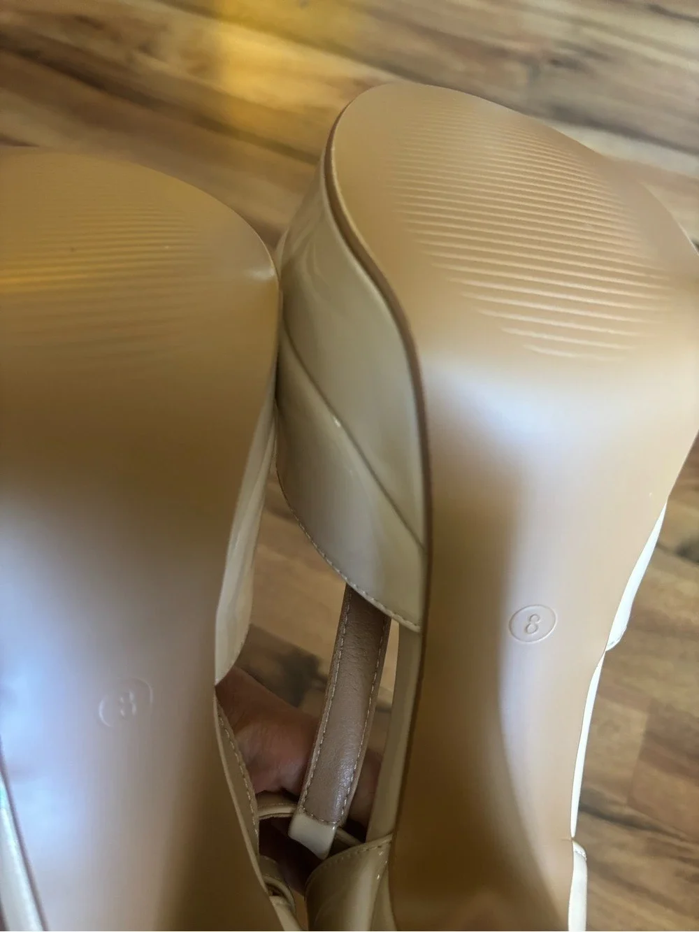 Idifu Nude T-Strap Platform Peep-Toe Heels Size 8